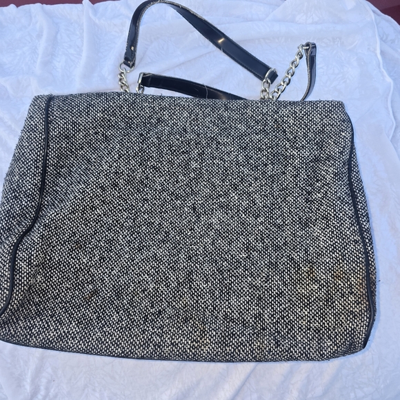 Kate Spade Tweed Gray Black Patent Leather Chain Link Shoulder Tote - Picture 5 of 10